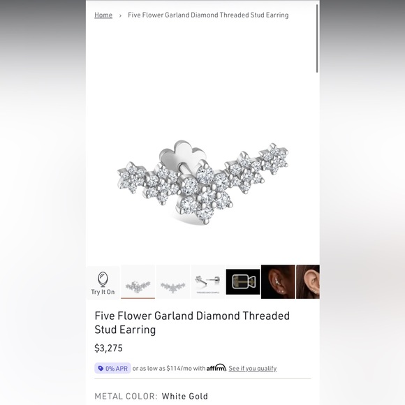 Maria Tash Five Flower Garland Diamond Threaded Stud Earring - Picture 1 of 3